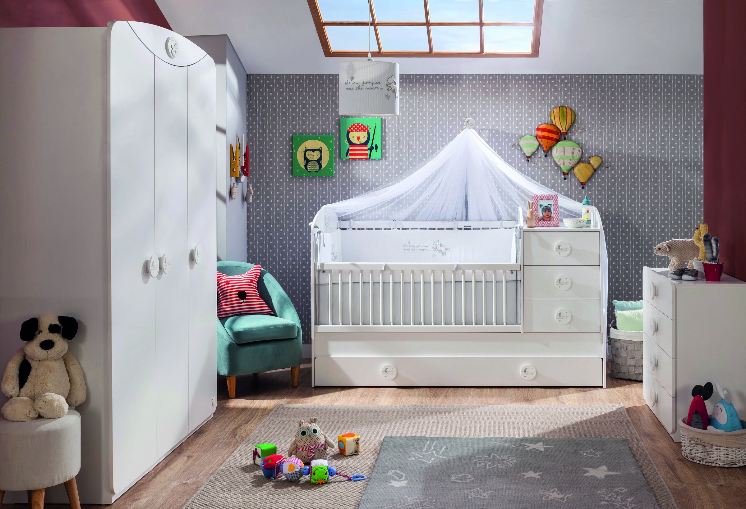 Cotton Babyseng 3-i-1 opstillet som tremmeseng med himmel